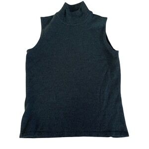 AK Anne Klein Sleeveless Mock Neck Sweater 100% Merino Wool Teal Green Size S